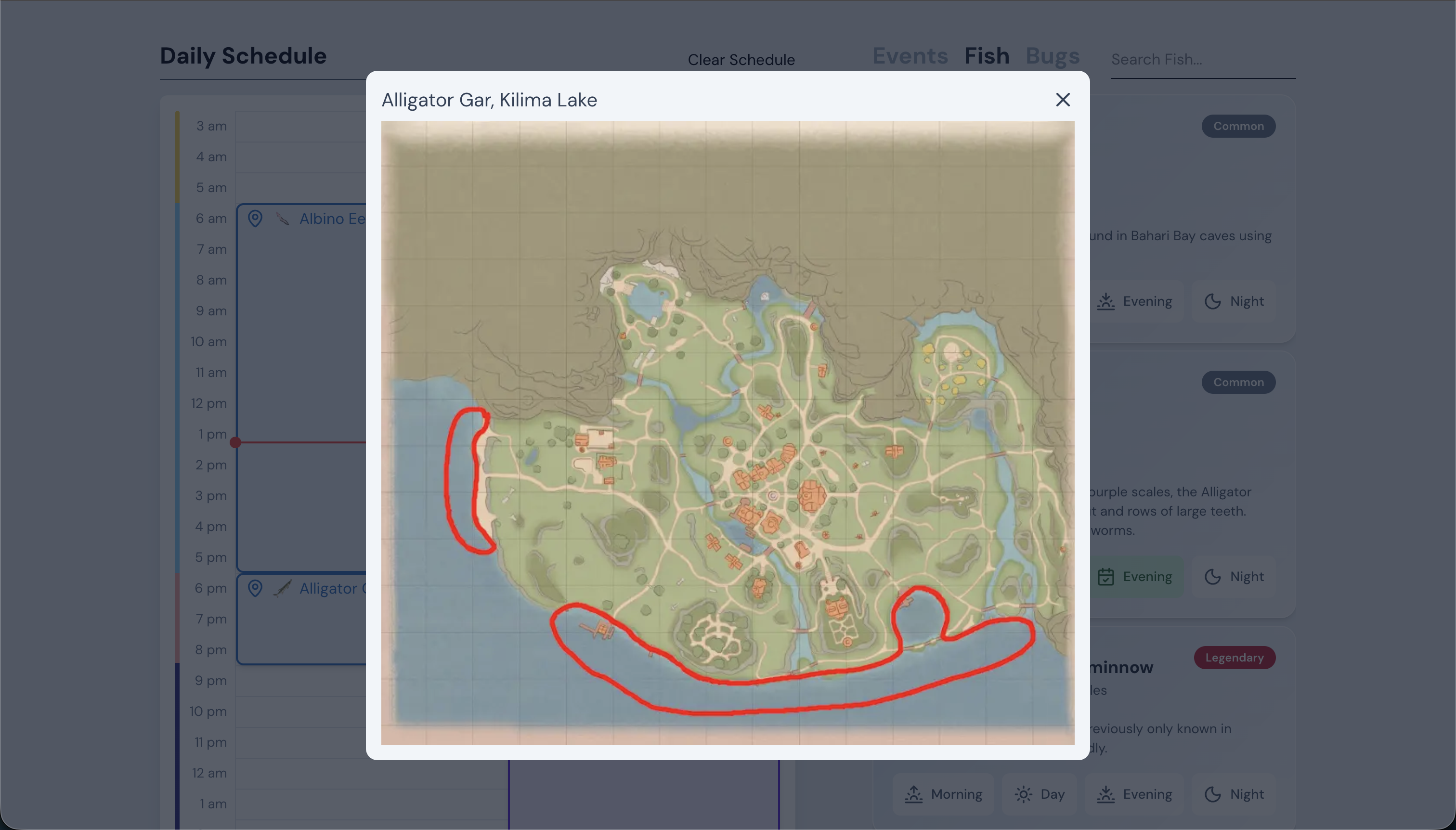 A screenshot of the palia scheduler map modal.