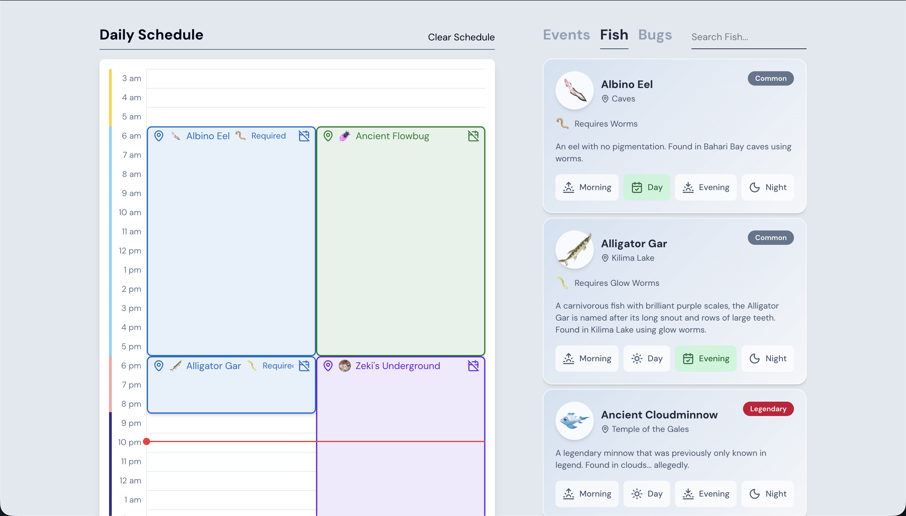 A screenshot of the palia scheduler interface.