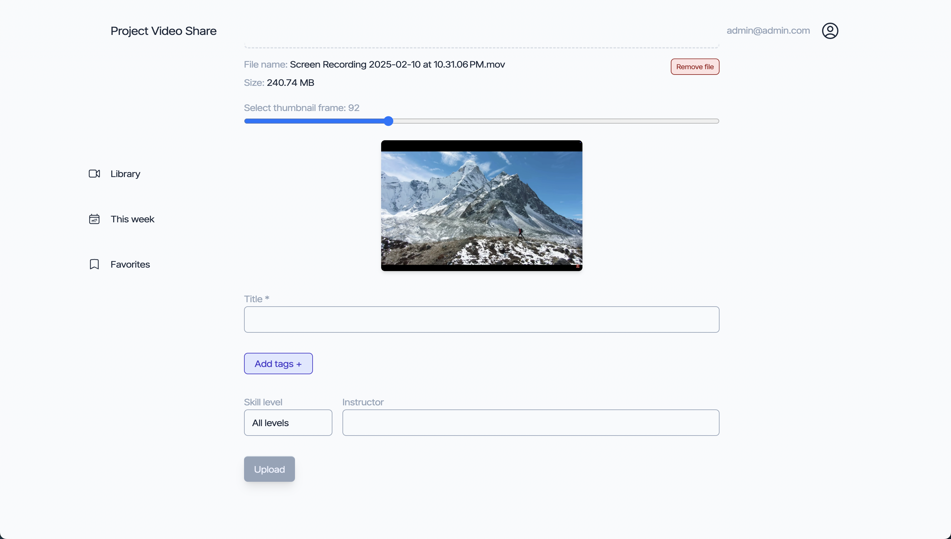 A screenshot of the thumbnail choosing feature