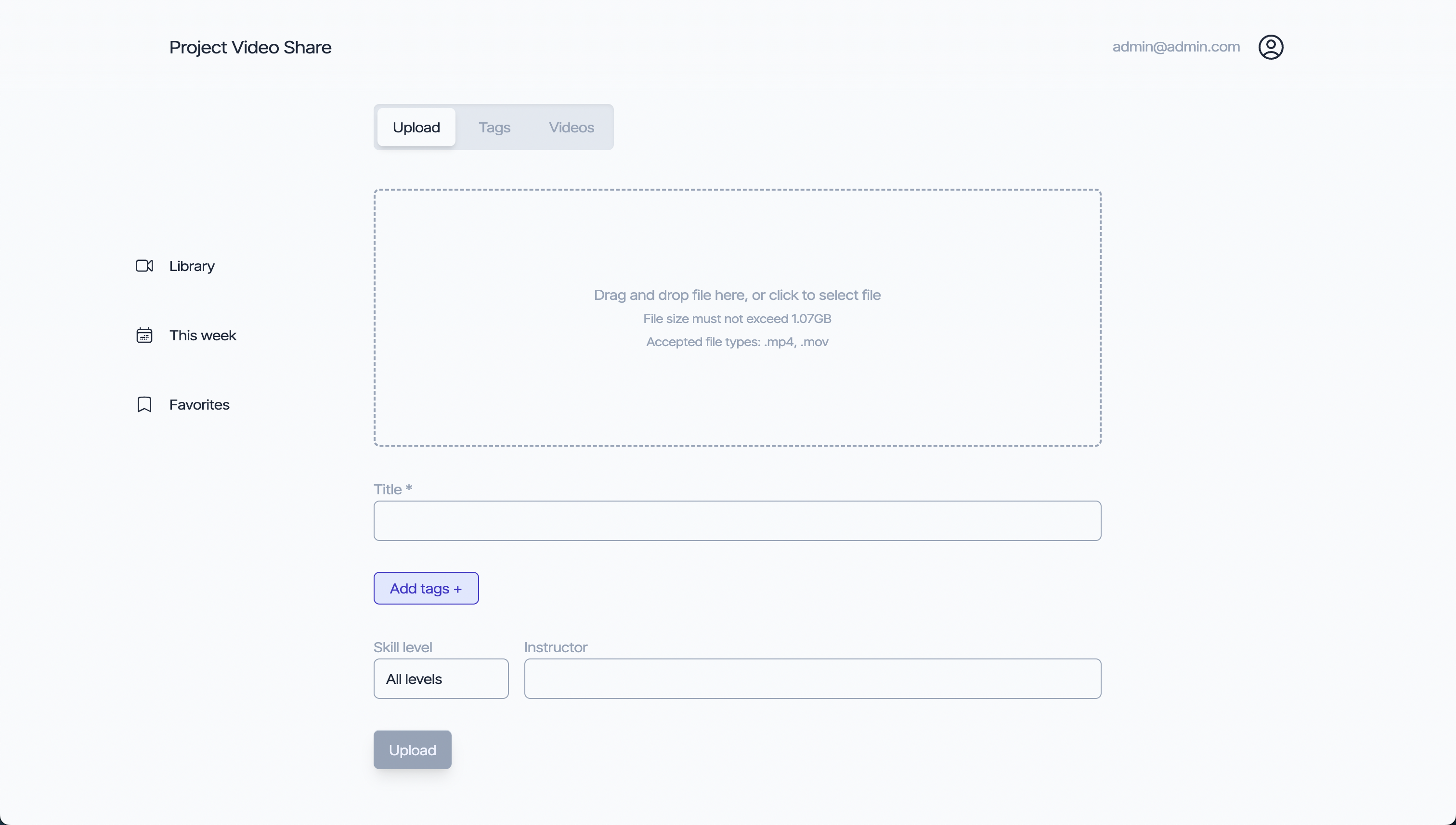 A screenshot of the admin dashboard